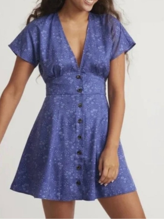 Marine Layer Dresses & Skirts - Marine Layer Camila Mini Dress Size S Blue Floral Tencel Button Front Tie Waist